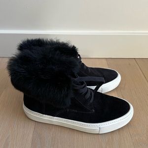 Vince Fur Trim Lace-up Sneakers, Size 5.5